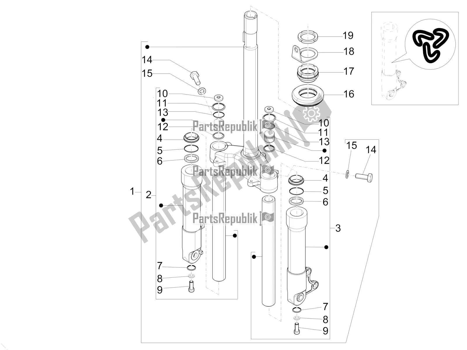 All parts for the Fork/steering Tube - Steering Bearing Unit of the Piaggio ZIP 100 4T Apac 2016