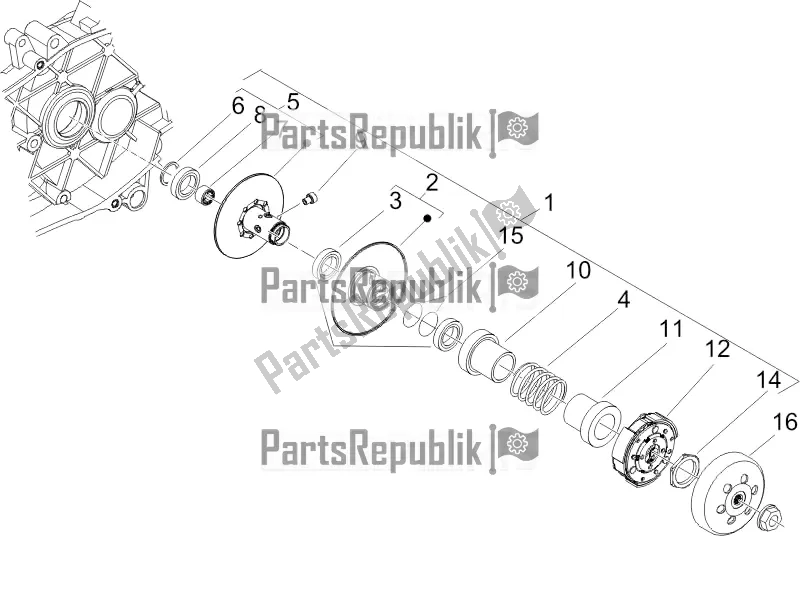 All parts for the Driven Pulley of the Piaggio ZIP 100 4T Apac 2018