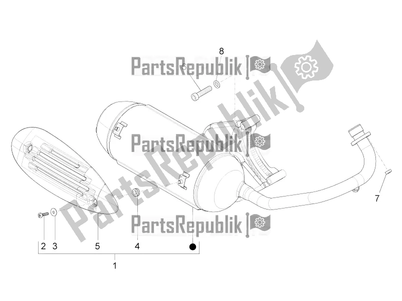 Alle onderdelen voor de Geluiddemper van de Piaggio ZIP 100 4T Apac 2018