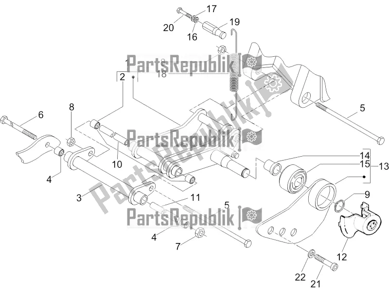 All parts for the Swinging Arm of the Piaggio ZIP 100 4T Apac 2018