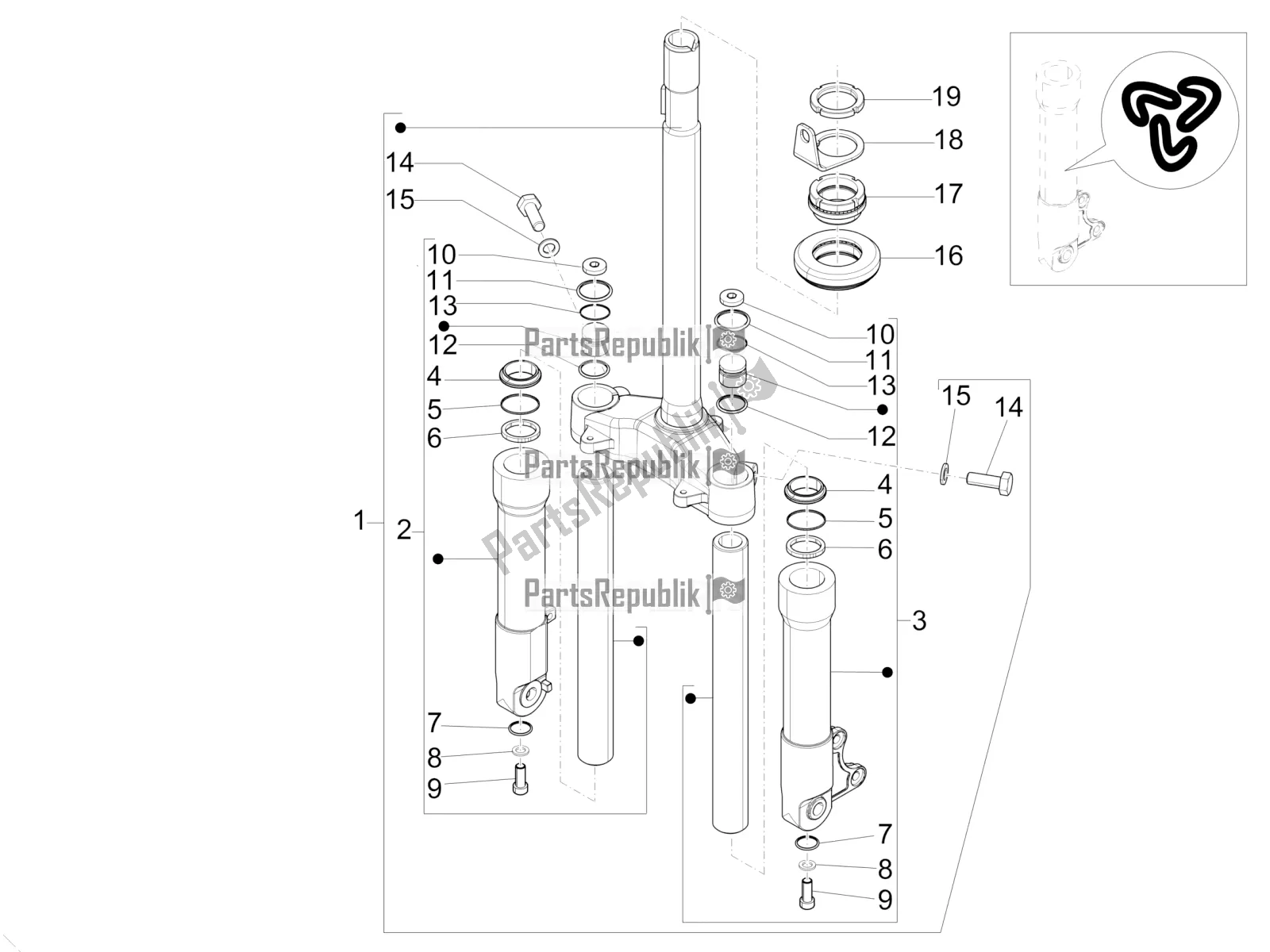 All parts for the Fork/steering Tube - Steering Bearing Unit of the Piaggio ZIP 100 4T Apac 2019