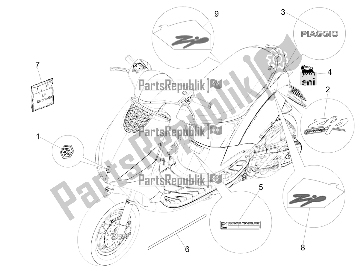 Toutes les pièces pour le Plaques - Emblèmes du Piaggio ZIP 100 4T Apac 2019