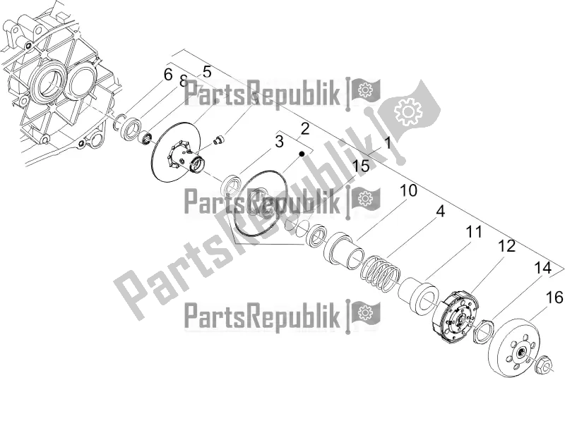 All parts for the Driven Pulley of the Piaggio ZIP 100 4T Apac 2020