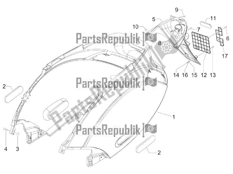 All parts for the Rear Cover - Splash Guard of the Piaggio ZIP 100 4T Apac 2020