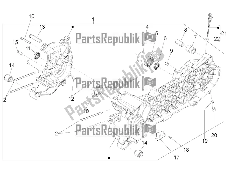 All parts for the Crankcase of the Piaggio ZIP 100 4T Apac 2021