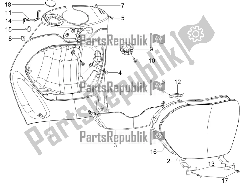 All parts for the Front Glove-box - Knee-guard Panel of the Piaggio ZIP 100 4T Apac 2021