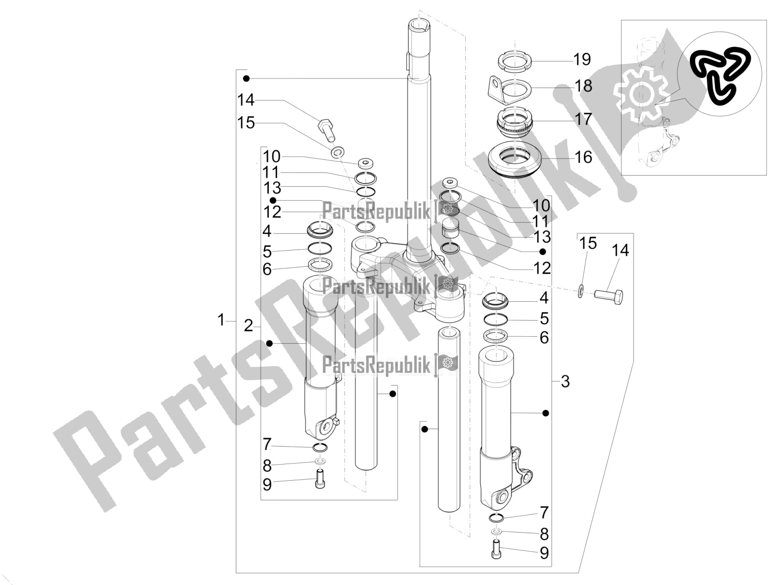 Toutes les pièces pour le Fourche / Tube De Direction - Palier De Direction du Piaggio ZIP 100 4T Apac 2022