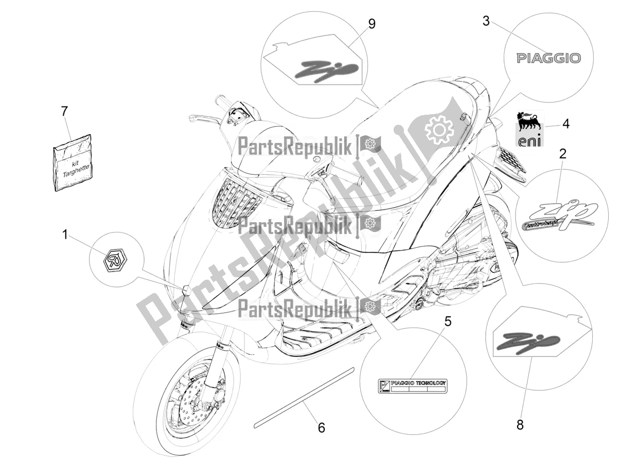 Toutes les pièces pour le Plaques - Emblèmes du Piaggio ZIP 100 4T Apac 2022