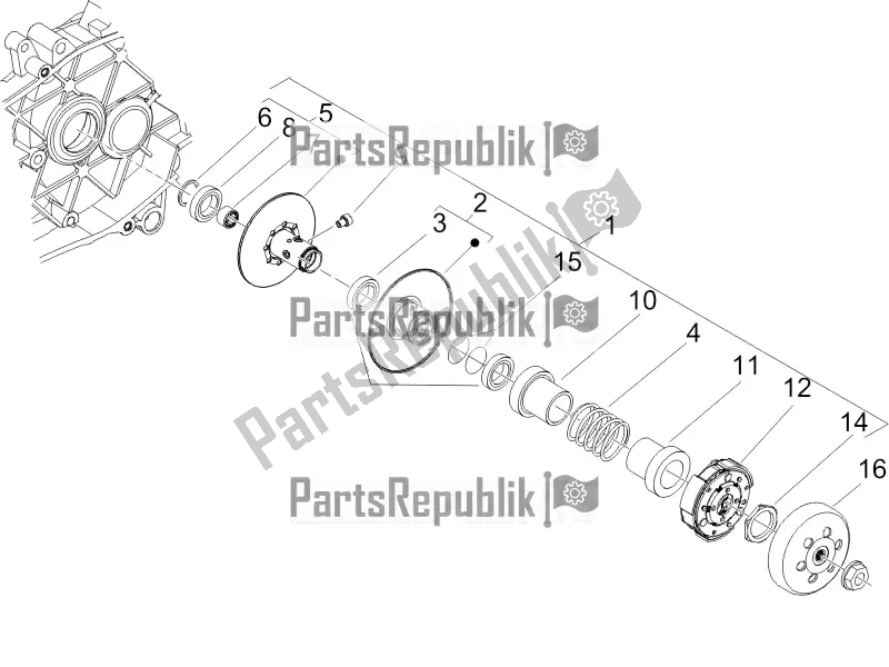 All parts for the Driven Pulley of the Piaggio ZIP 50 2T 2016