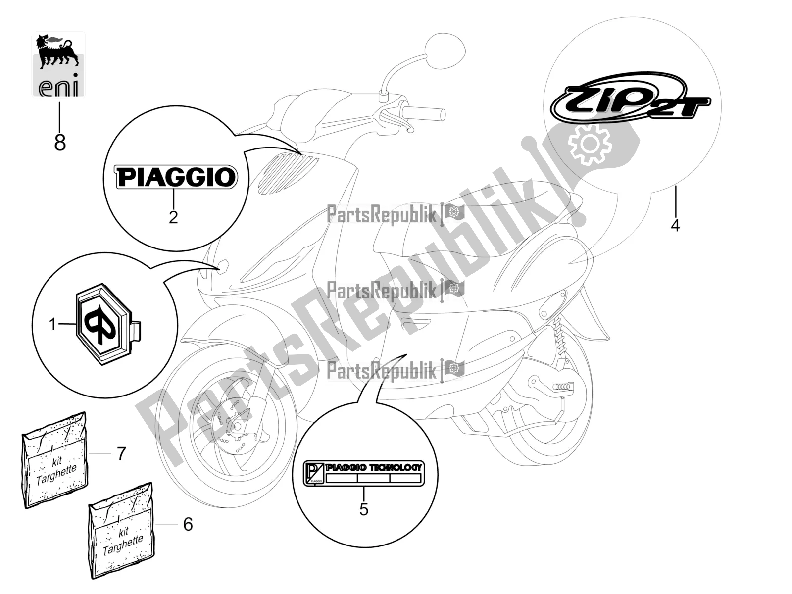 Todas as partes de Placas - Emblemas do Piaggio ZIP 50 2T 2016