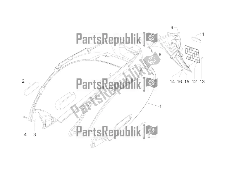 All parts for the Rear Cover - Splash Guard of the Piaggio ZIP 50 2T 2016