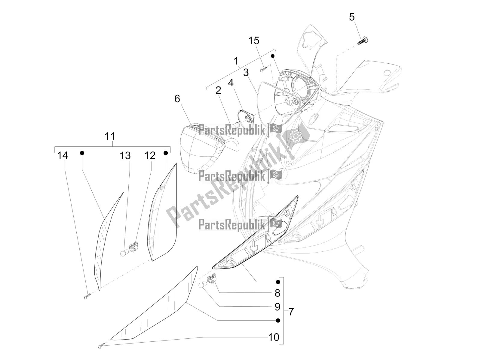 Toutes les pièces pour le Phares Avant - Clignotants du Piaggio ZIP 50 4T 25 KM/H 2018