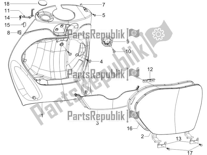 All parts for the Front Glove-box - Knee-guard Panel of the Piaggio ZIP 50 4T 25 KM/H 2019