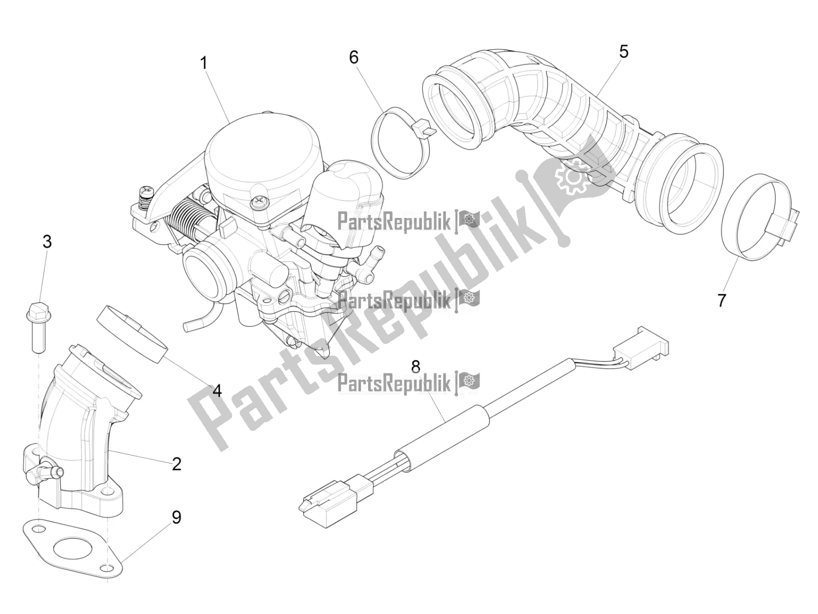 All parts for the Carburettor, Assembly - Union Pipe of the Piaggio ZIP 50 4T 2016