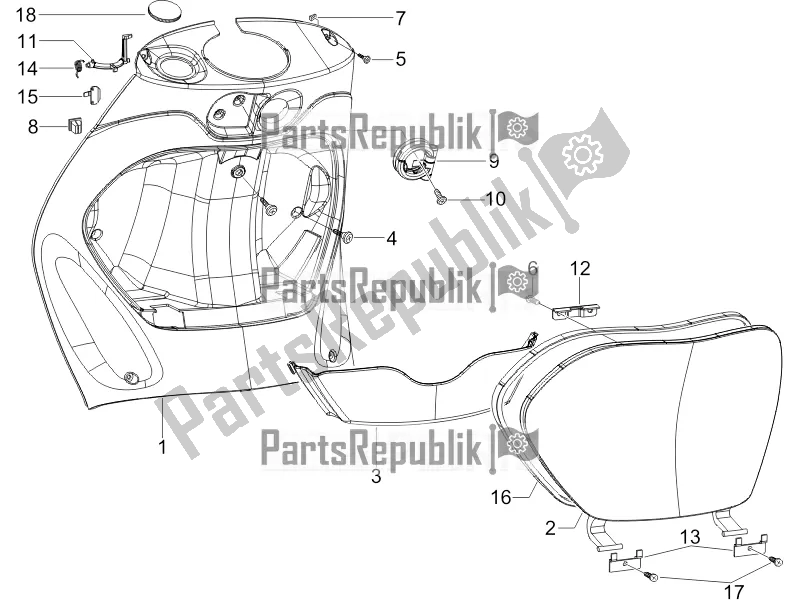 Tutte le parti per il Vano Portaoggetti Anteriore - Pannello Di Protezione Per Le Ginocchia del Piaggio ZIP 50 4T 2016