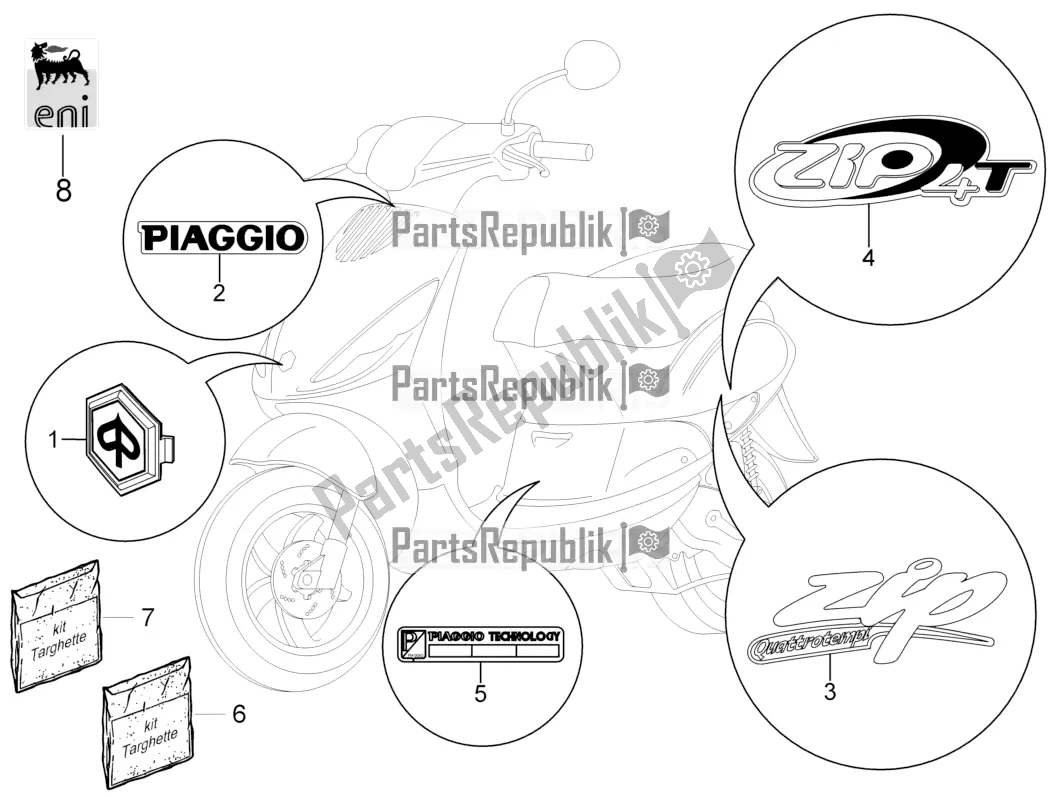 Tutte le parti per il Piatti - Emblemi del Piaggio ZIP 50 4T 2016