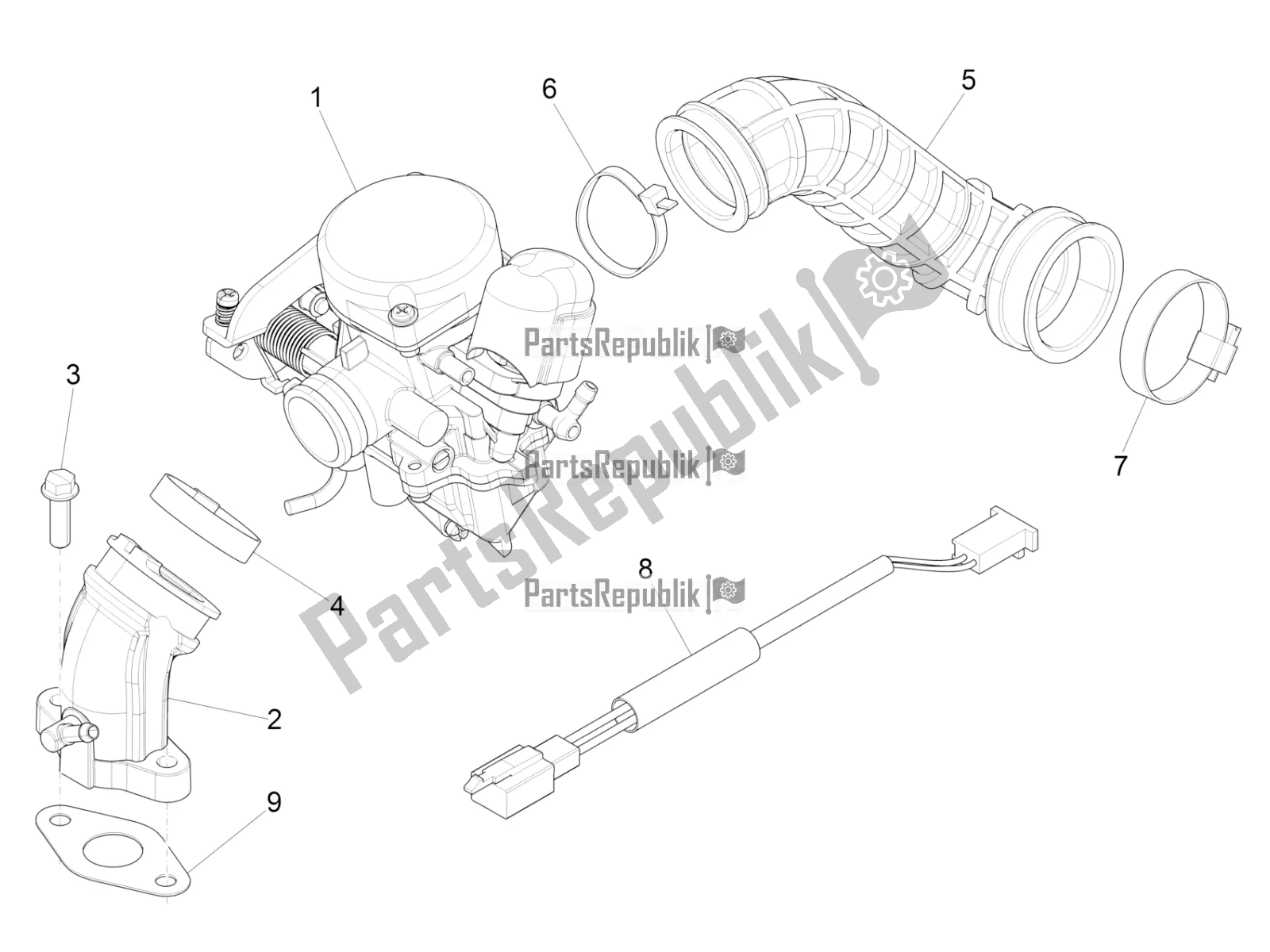 Toutes les pièces pour le Carburateur, Montage - Tuyau Union du Piaggio ZIP 50 4T 2017