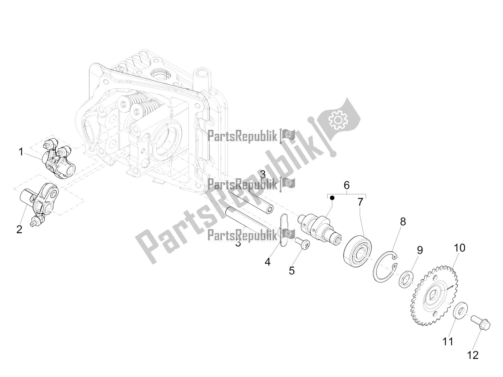 All parts for the Rocking Levers Support Unit of the Piaggio ZIP 50 4T 2019