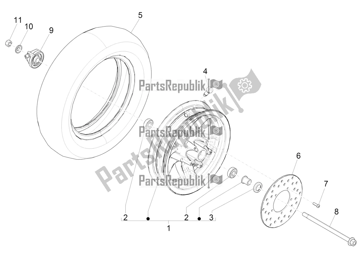 All parts for the Front Wheel of the Piaggio ZIP 50 4T 2022