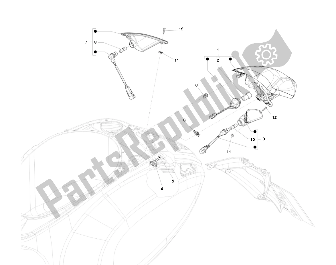 Tutte le parti per il Fanale Posteriore del Piaggio Prima Vera 2T 45 KM H 50 2000 - 2010