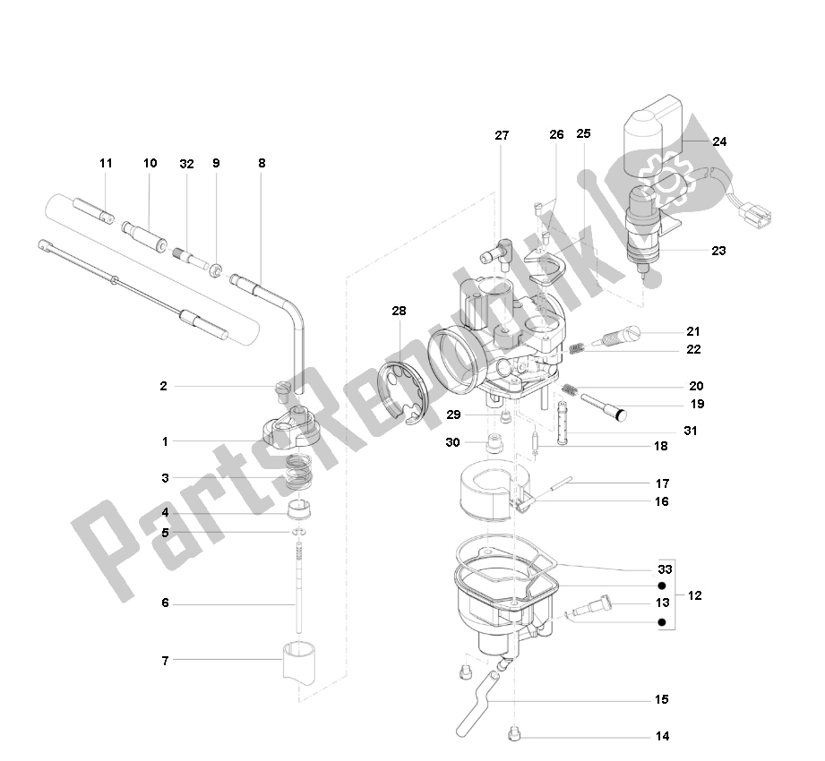 Alle onderdelen voor de Carburateur van de Piaggio Prima Vera 2T 45 KM H 50 2000 - 2010