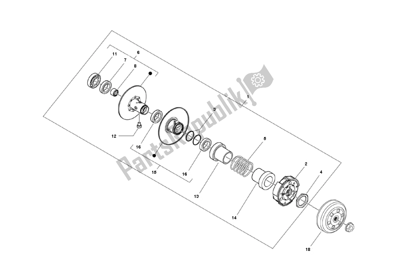 All parts for the Clutch of the Piaggio Prima Vera 2T 45 KM H 50 2000 - 2010