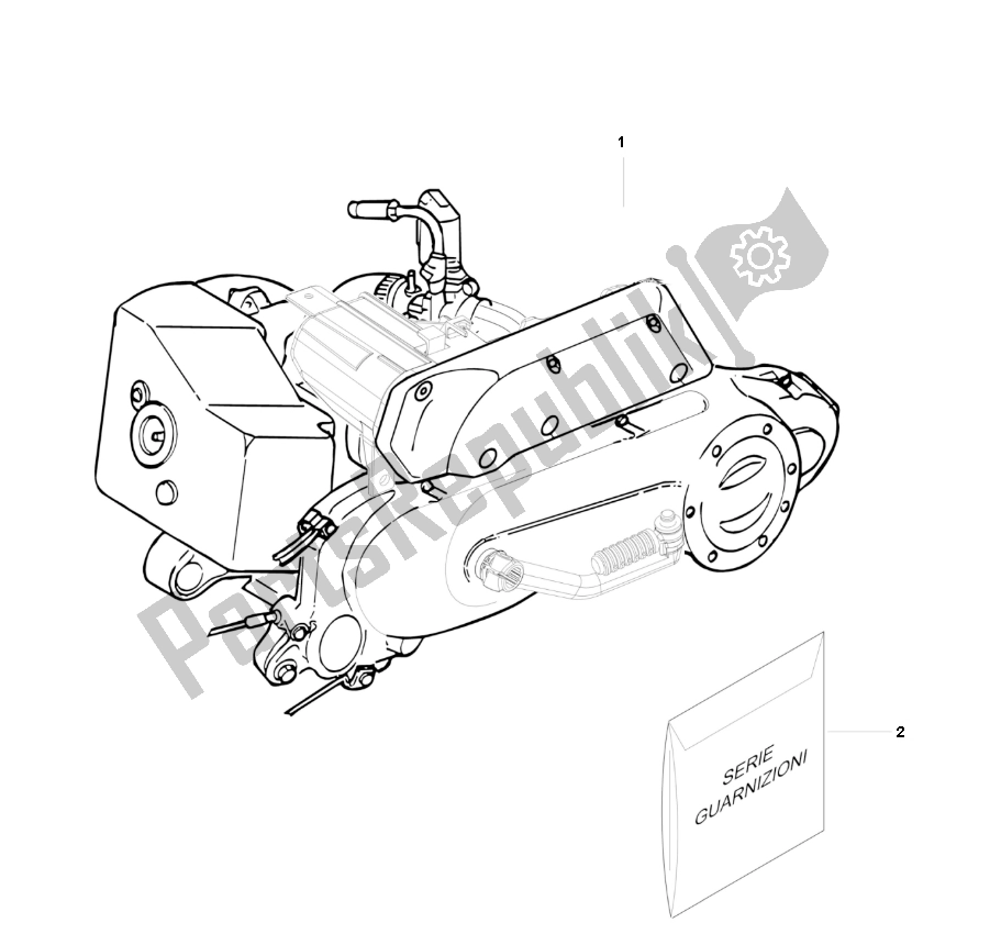 All parts for the Engine of the Piaggio Prima Vera 2T 45 KM H 50 2000 - 2010