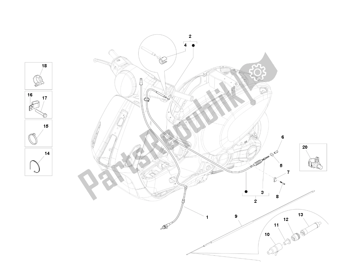 Toutes les pièces pour le Câbles du Piaggio Prima Vera 2T 45 KM H 50 2000 - 2010