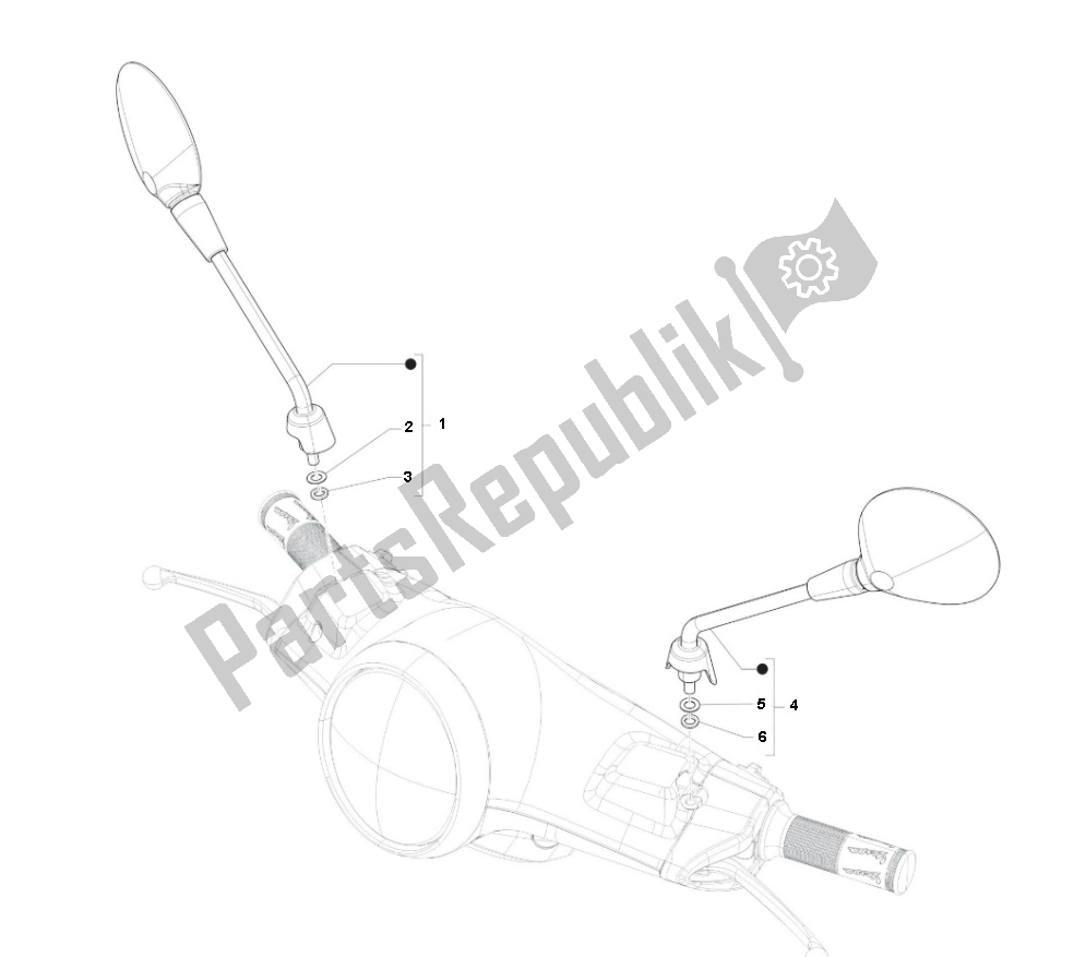 All parts for the Spiegels of the Piaggio Prima Vera 2T 45 KM H 50 2000 - 2010