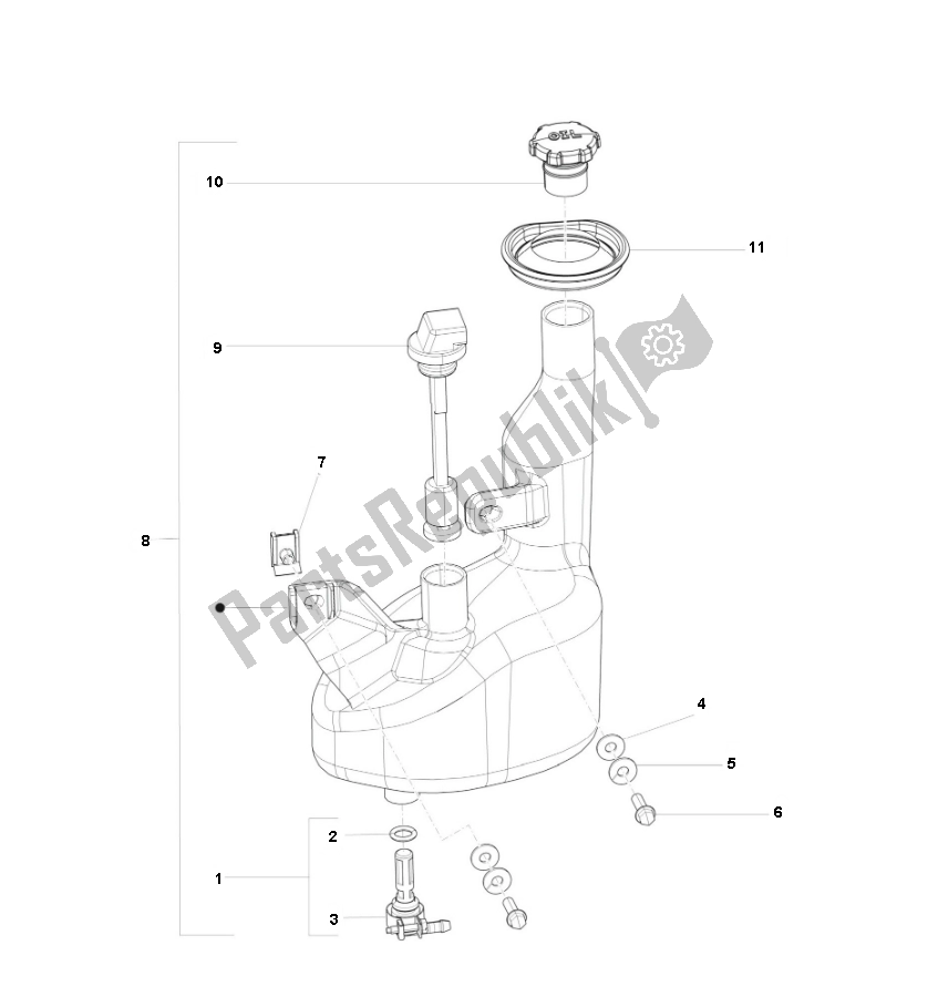 All parts for the Olietank of the Piaggio Prima Vera 2T 45 KM H 50 2000 - 2010