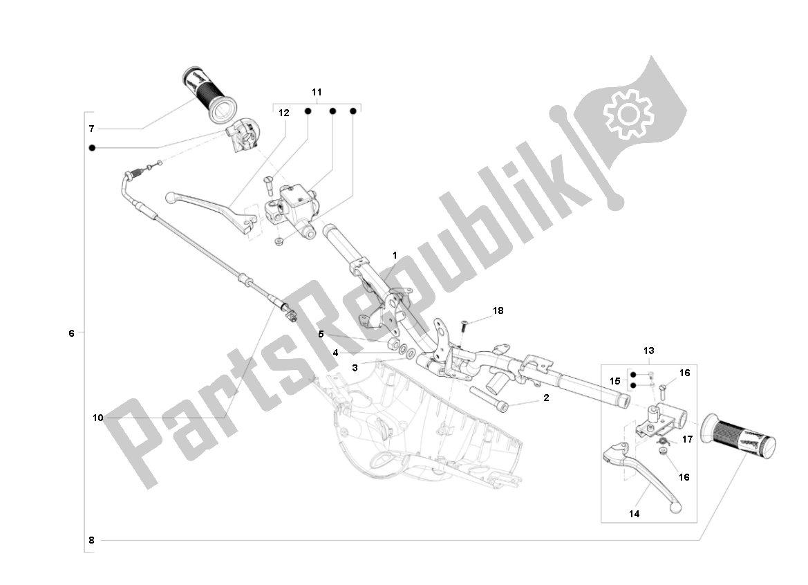 Toutes les pièces pour le Guidon du Piaggio Prima Vera 2T 45 KM H 50 2000 - 2010