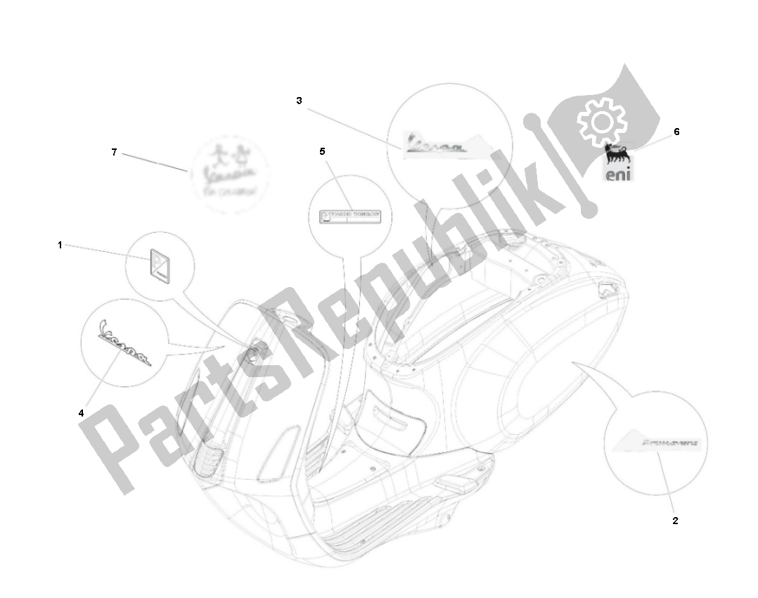 All parts for the Transfer of the Piaggio Prima Vera 2T 45 KM H 50 2000 - 2010