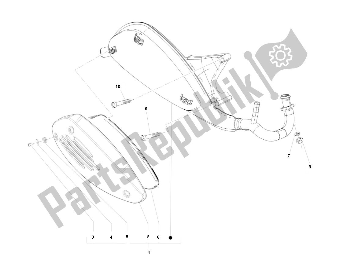 All parts for the Exhaust of the Piaggio Prima Vera 2T 45 KM H 50 2000 - 2010