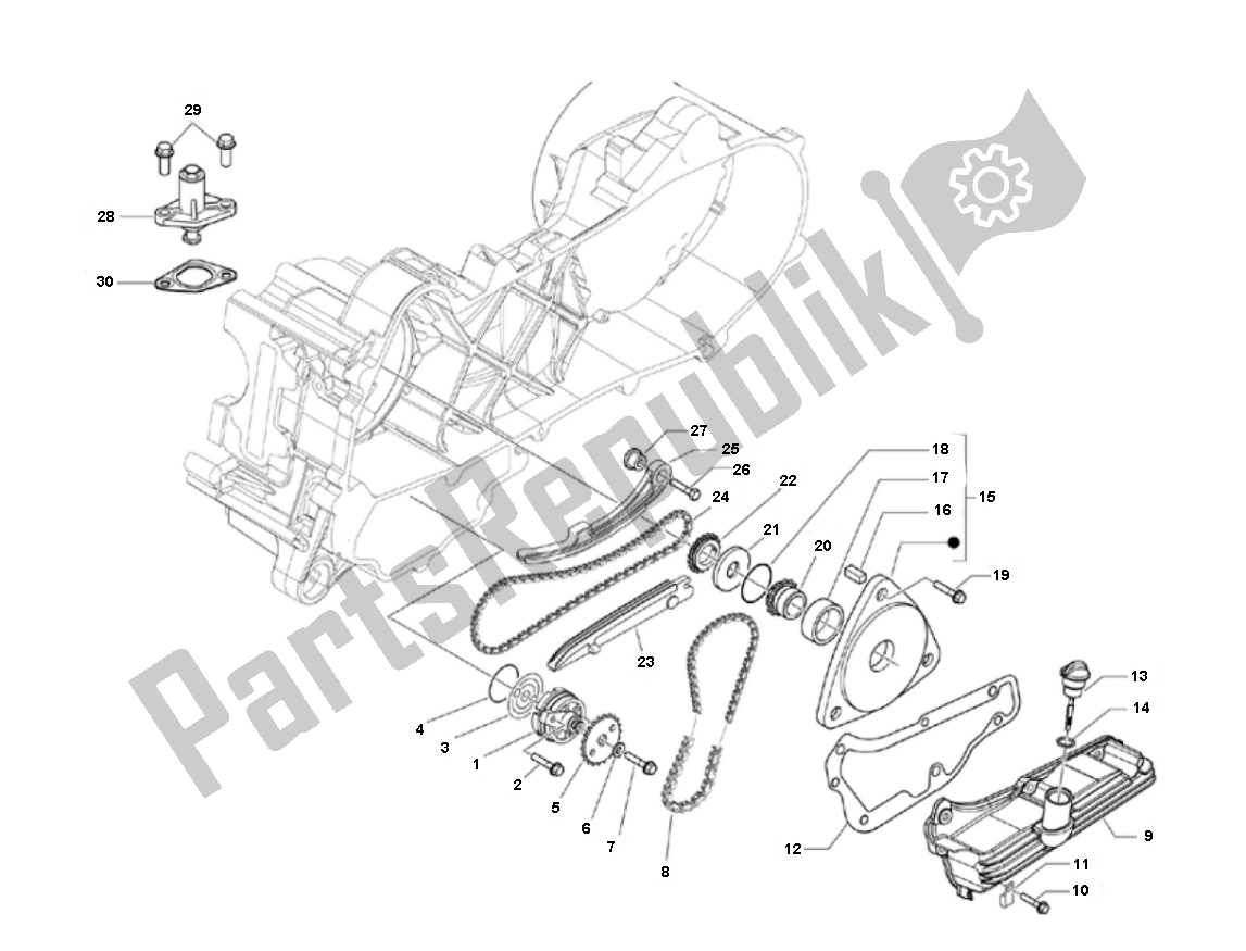 All parts for the Oil Pump of the Piaggio Prima Vera 4T 25 KM H 50 2000 - 2010
