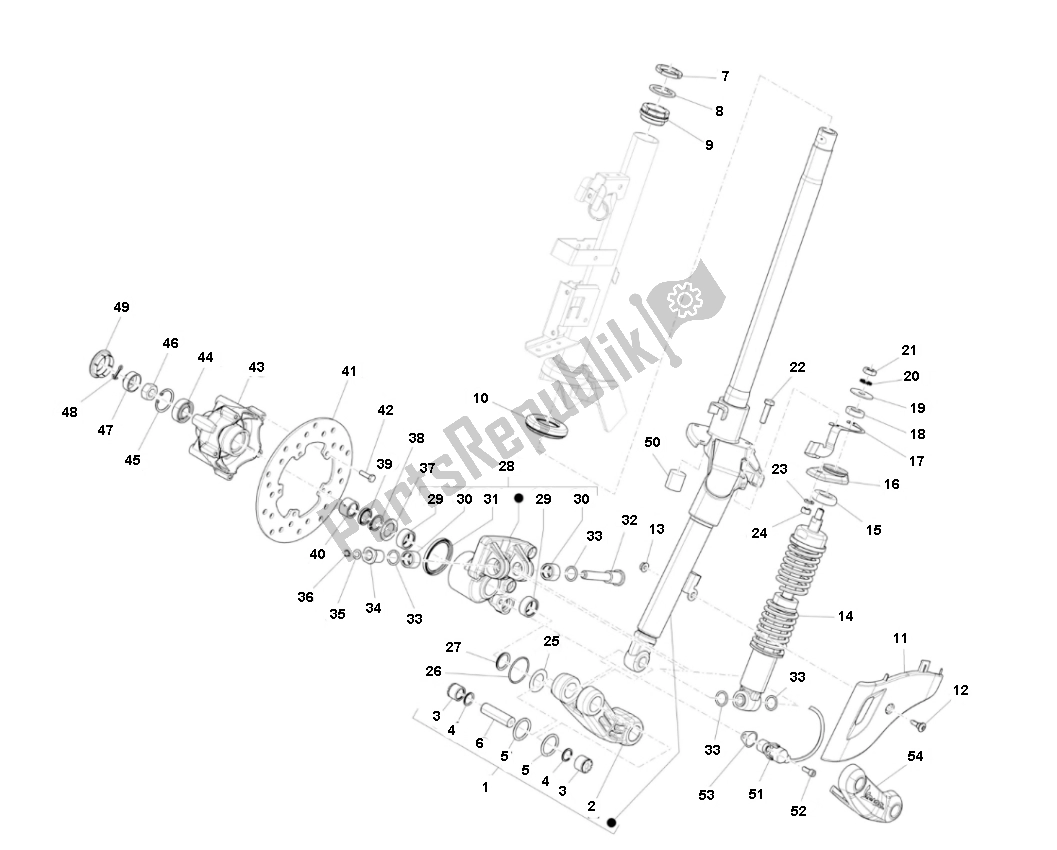 Toutes les pièces pour le Fourche Avant du Piaggio Prima Vera 4T 25 KM H 50 2000 - 2010
