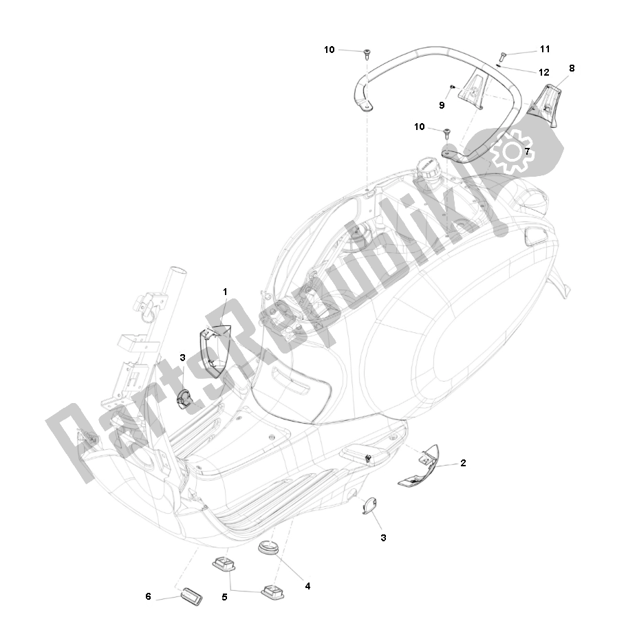 Tutte le parti per il Achterbeugel del Piaggio Prima Vera 4T 45 KM H 50 2000 - 2010