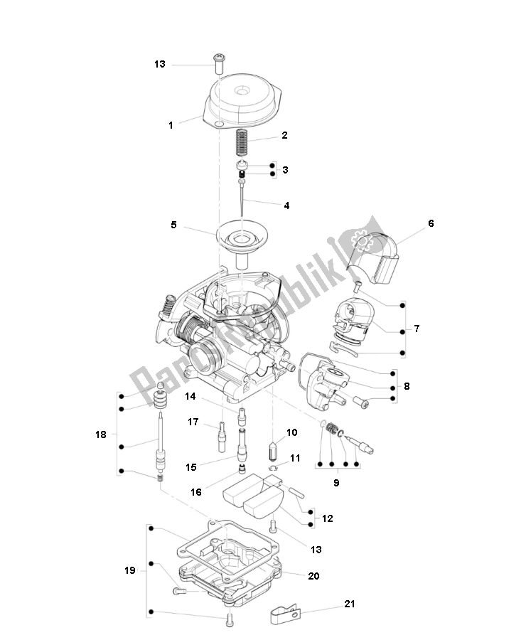 Tutte le parti per il Onderdelen Carburateur del Piaggio Prima Vera 4T 45 KM H 50 2000 - 2010