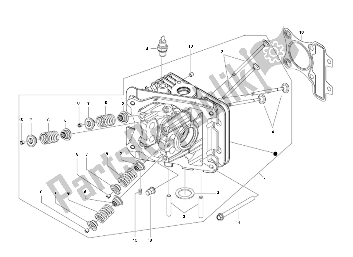 Alle onderdelen voor de Cilinderkop van de Piaggio Prima Vera 4T 45 KM H 50 2000 - 2010