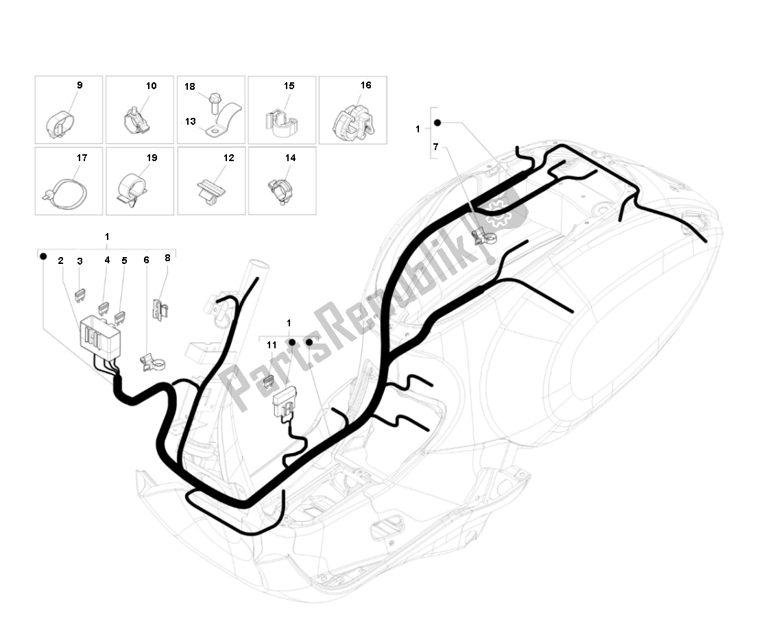 Tutte le parti per il Cablaggio del Piaggio Prima Vera 4T 45 KM H 50 2000 - 2010