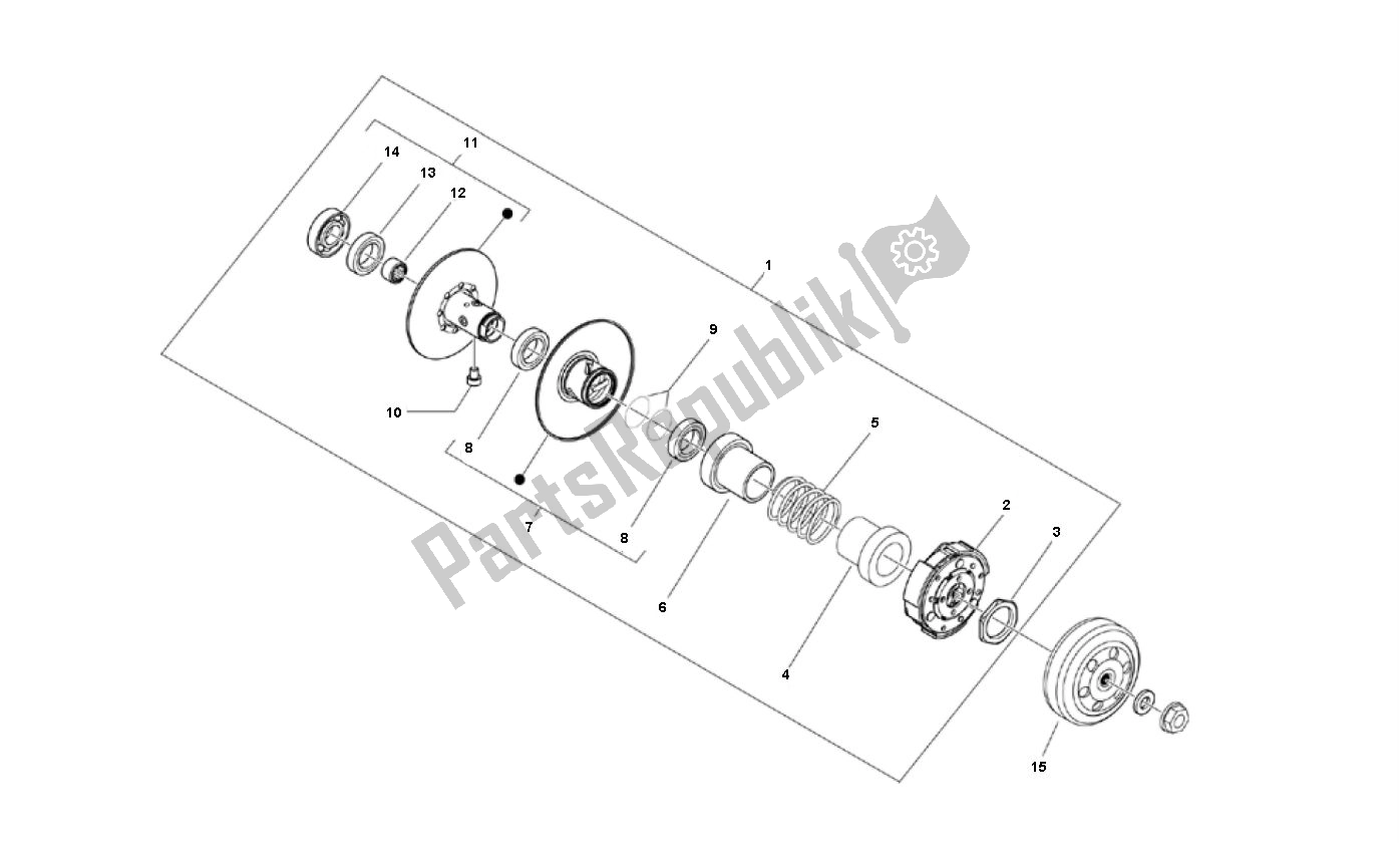 All parts for the Clutch of the Piaggio Prima Vera 4T 45 KM H 50 2000 - 2010