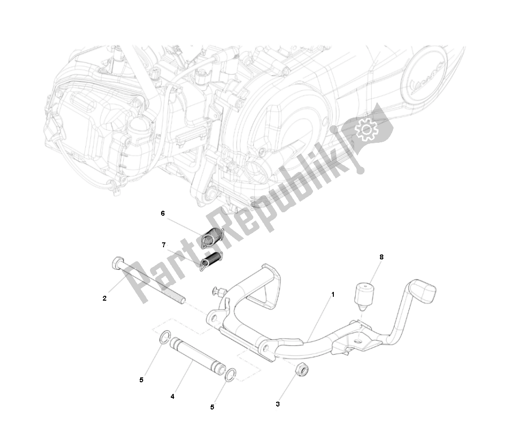 Tutte le parti per il Cavalletto Centrale del Piaggio Prima Vera 4T 45 KM H 50 2000 - 2010