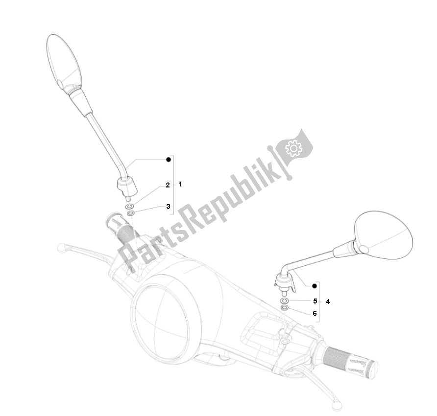 Tutte le parti per il Specchio del Piaggio Prima Vera 4T 45 KM H 50 2000 - 2010