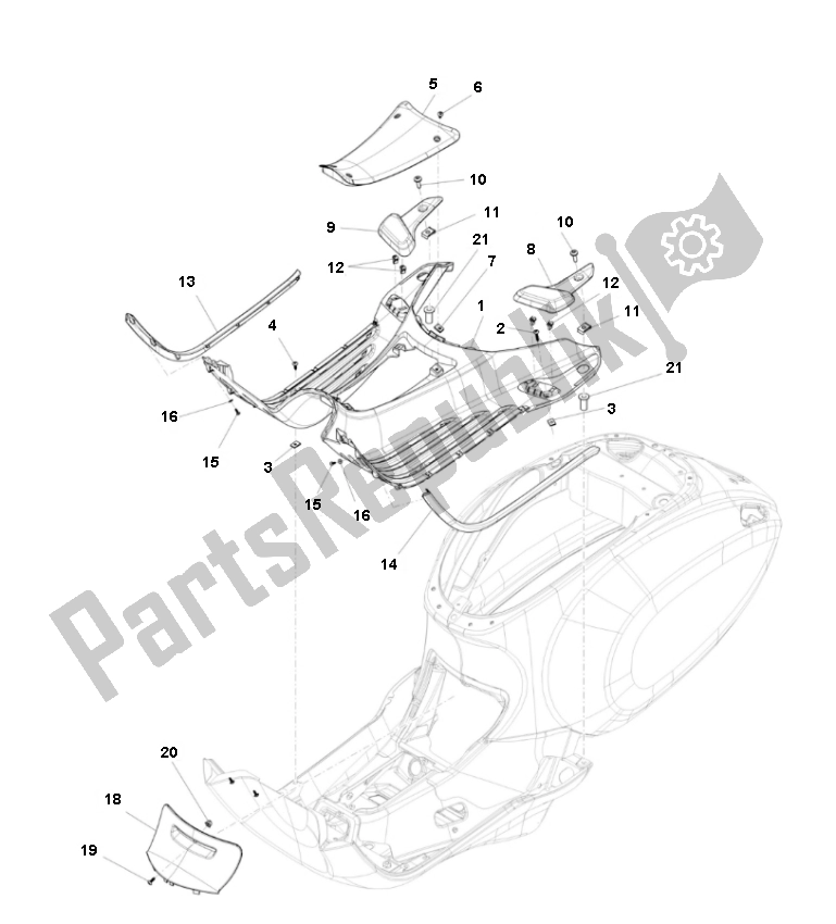 All parts for the Footboard of the Piaggio Prima Vera 4T 45 KM H 50 2000 - 2010