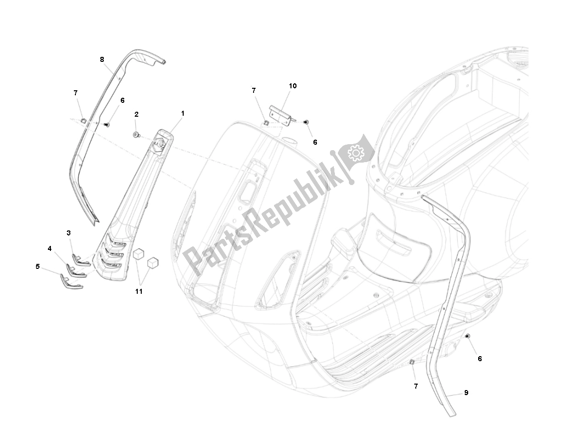 Tutte le parti per il Voorscherm del Piaggio Prima Vera 4T 45 KM H 50 2000 - 2010