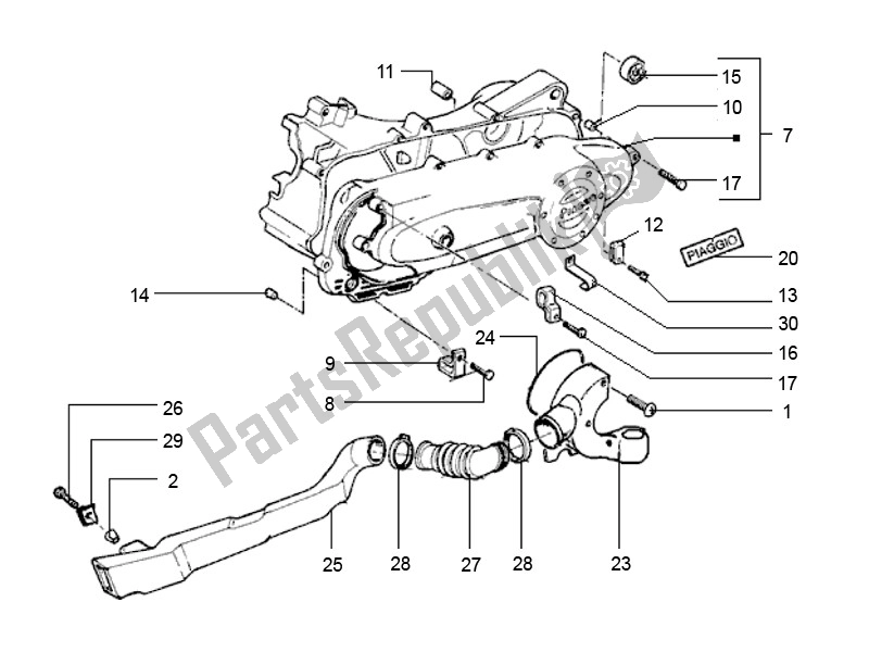 All parts for the Clutch Cover of the Piaggio ZIP 50 4T 2006 2013 2000 - 2010