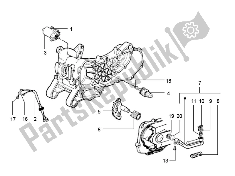 All parts for the Starter Motor of the Piaggio ZIP 50 4T 2006 2013 2000 - 2010
