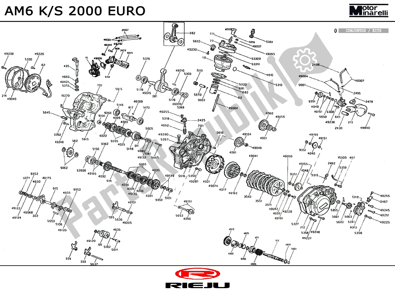 Todas las partes para Motor de Rieju MRX Geel 2004 Voor 2005 50 2004