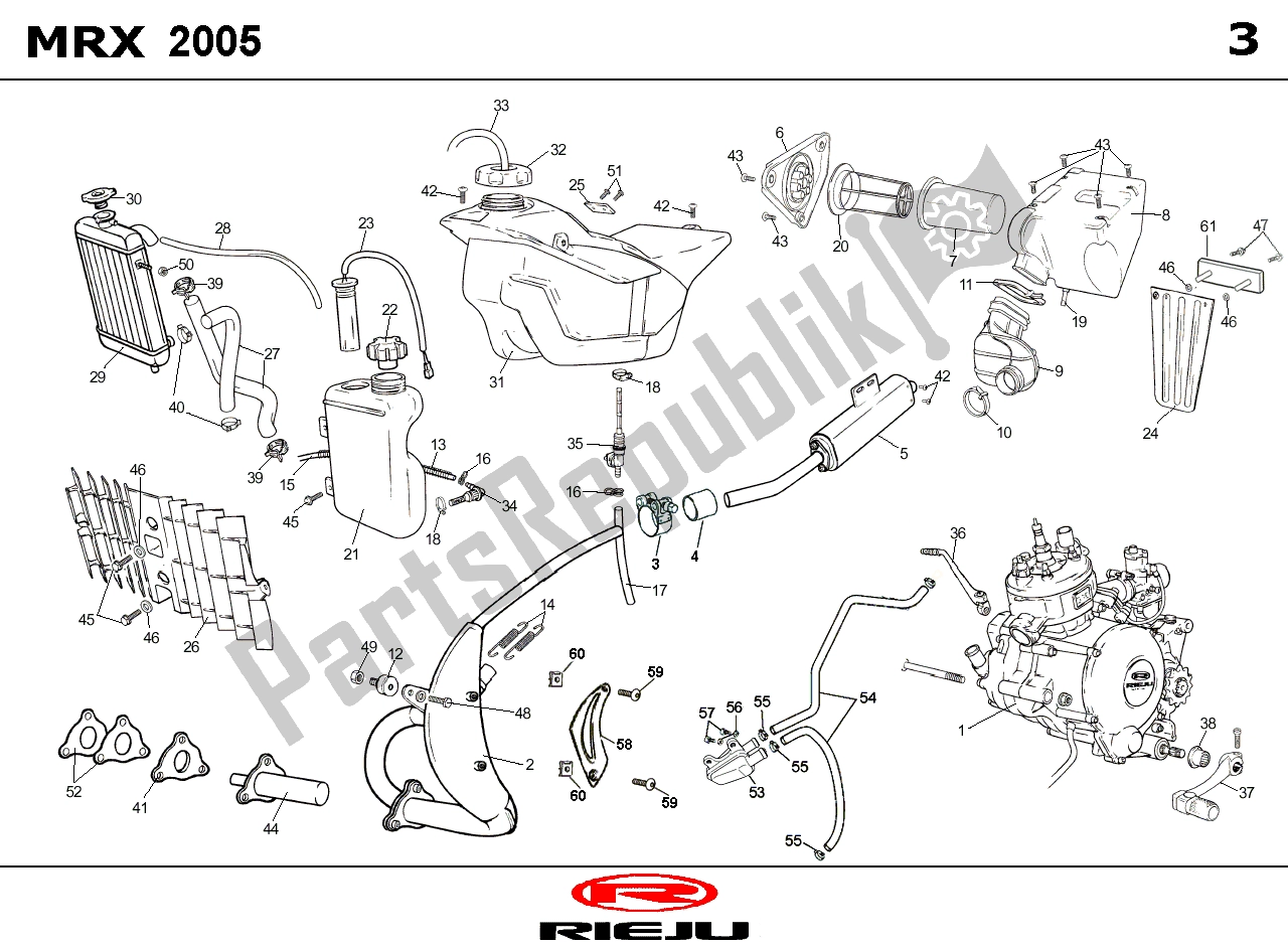 Wszystkie części do Radiateur/benzinetank/uitlaat Rieju MRX P UP Zwart 08 NA 2005 50 2008