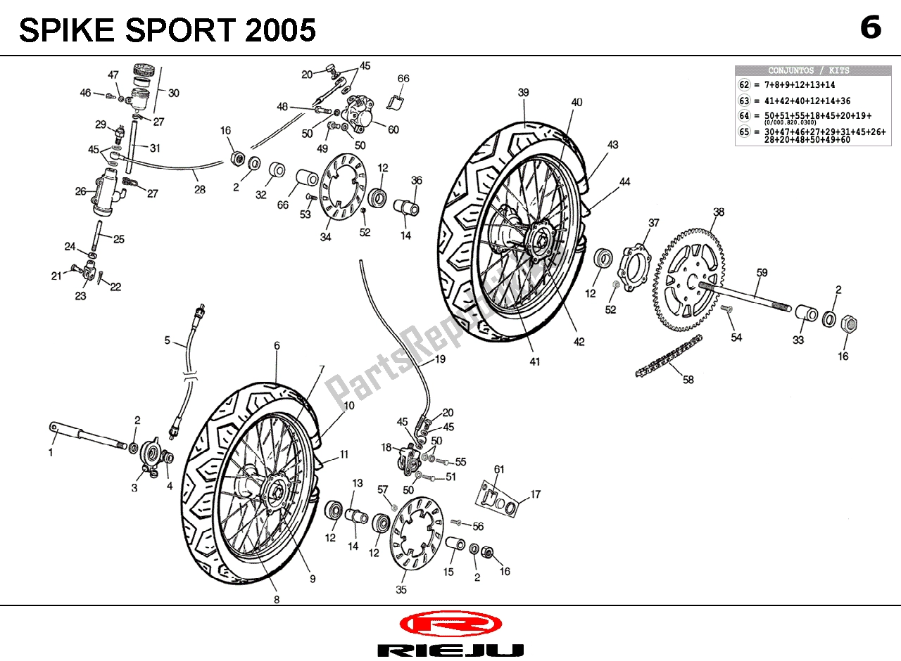 Alle onderdelen voor de Voor/achterwiel van de Rieju RIE Spike Edition GE BL 07 NA 2005 50 2007