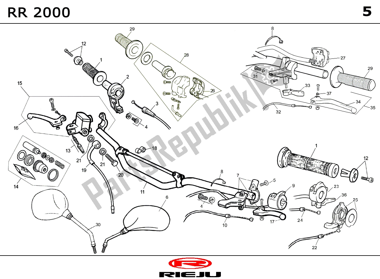 Alle onderdelen voor de Stuurdelen van de Rieju RR Castrol 2001 Voor 2005 50 2001